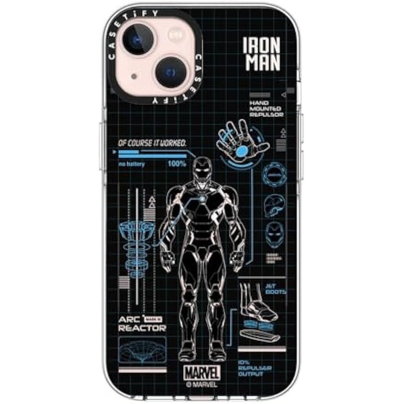 Casetify Clear iPhone 13 Case 【Iron Man Co-Lab/Not Yellowing / 6.6ft Drop Protection/Compatible with Magsafe】 - Iron Man Blue Print Tech - Blue - Clear - Image 1