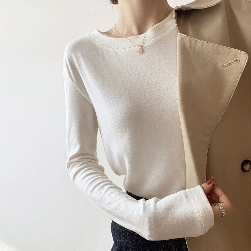 Womens Fleece-Lined Thermal T-Shirt White