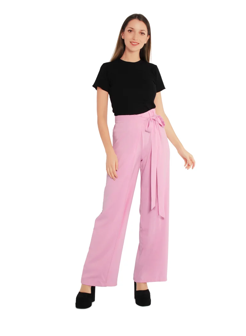 London Rag Belted Tie Wide Leg Pants in Pink
