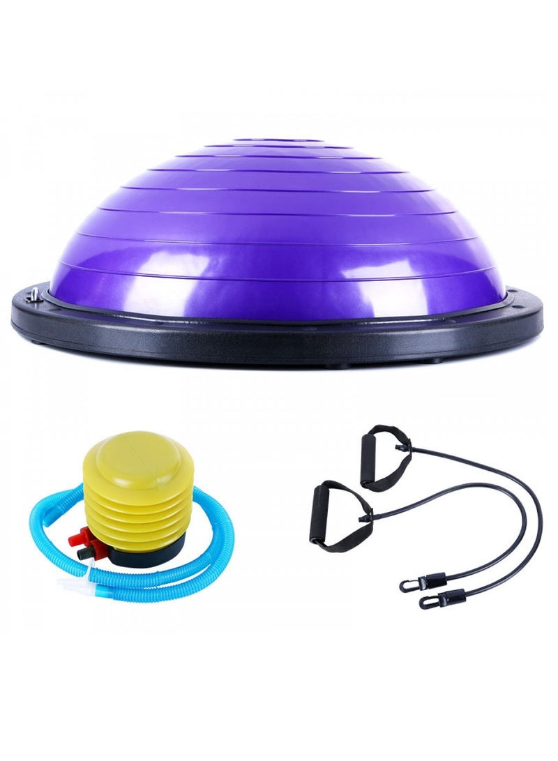 23" كرة تدريب توازن اليوجا لتمارين الصالة الرياضية المنزلية مع أشرطة مقاومة ومضخة، بنفسجي