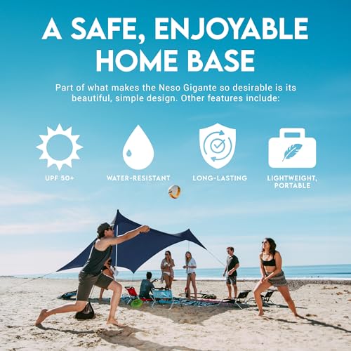 Neso Gigante Portable Beach Tent Sun Shelter - Lightweight Beach Shade Canopy - Easy Setup for Family Outings - Patented Reinforced Corners - UPF 50+ Sun Protection - 8ft Tall, 11 x 11ft - Navy - Image 3