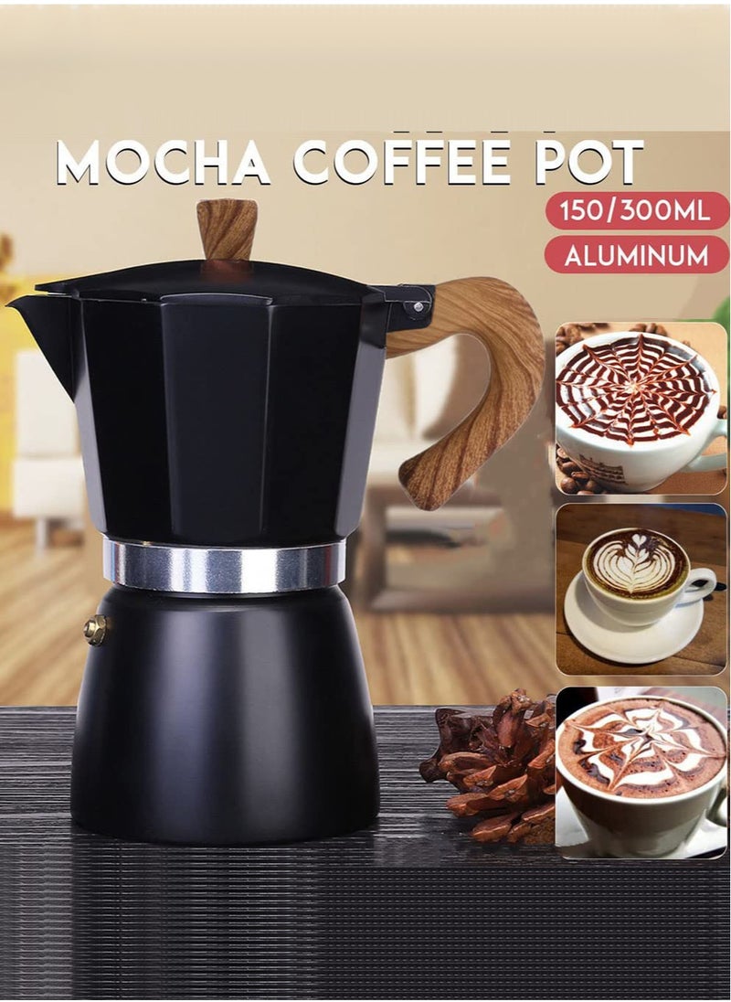 Bolivia's Aluminum Moka Pot, Coffee Maker Percolator, Italian Style Coffee Maker, Suitable Outdoor Camping, Hand Brew, Black, 300ml, 6 Cups  - Image 1