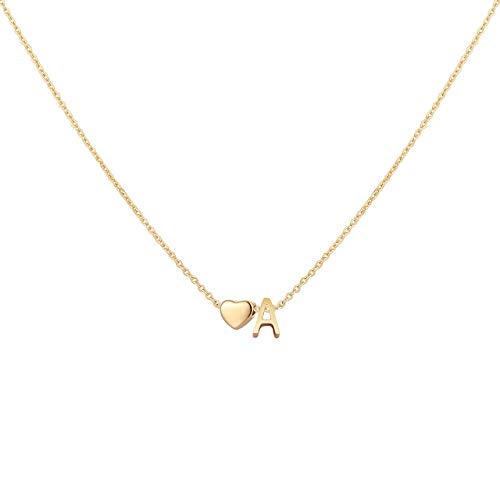 Glimmerst Initial Heart Necklace 18K Gold Plated Stainless Steel Tiny Heart Letter A Necklace Personalized Monogram Name Necklace for Women - Image 1