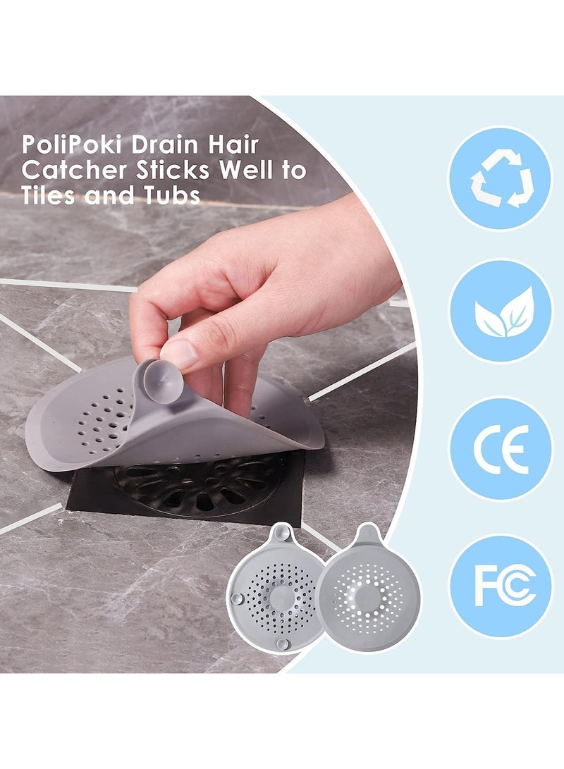 Floor Drain Cover, 4 Pack Silicone Drain Cover, Shower Drain Filter with Sucker, Easy to Install and Clean, Shower Drain Stopper for Kitchen, Laundry, Bathroom, Toilet (Grey)  - Image 4