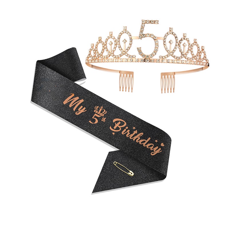 Rose Gold Crown Party Set for Girls 5 year old suit black