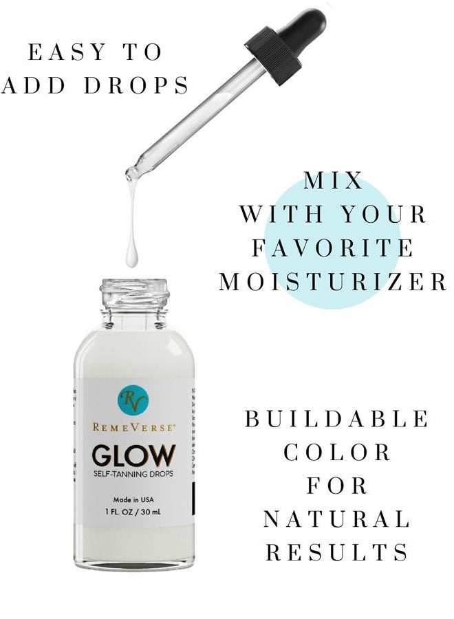 RemeVerse Glow Self-Tanning Drops with Aloe: Sunless Tanner for a Sun-Kissed Glow. Control Your Results by Adding Drops to Your Own Moisturizer, for Face & Body - Buildable Color 1FL Oz - Image 2