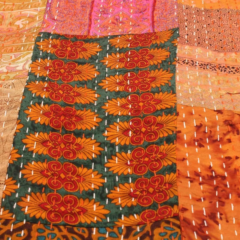 BOHEKANT Handicraft Silk Kantha Quilt Kantha Bed Cover Handmade Kantha Bedspread Kantha Blanket Throw01 Twin 60x90 Inches Single Bed - Image 3