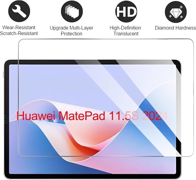 NESLIN حزمة حماية الشاشة NESLIN 2Pack متوافقة مع Huawei MatePad 11.5s 2024، فيلم زجاجي مقسى عالي الوضوح بصلابة 9H، مقاوم للخدوش والصدمات، بدون فقاعات لجهاز Huawei Matepad 11.5s 2024 - Image 2