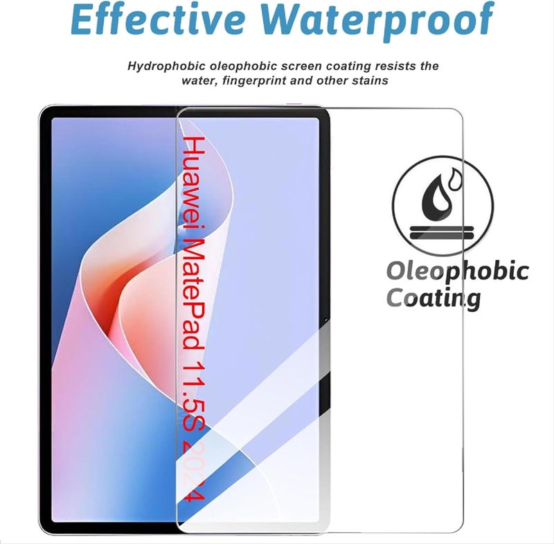 NESLIN حزمة حماية الشاشة NESLIN 2Pack متوافقة مع Huawei MatePad 11.5s 2024، فيلم زجاجي مقسى عالي الوضوح بصلابة 9H، مقاوم للخدوش والصدمات، بدون فقاعات لجهاز Huawei Matepad 11.5s 2024 - Image 4