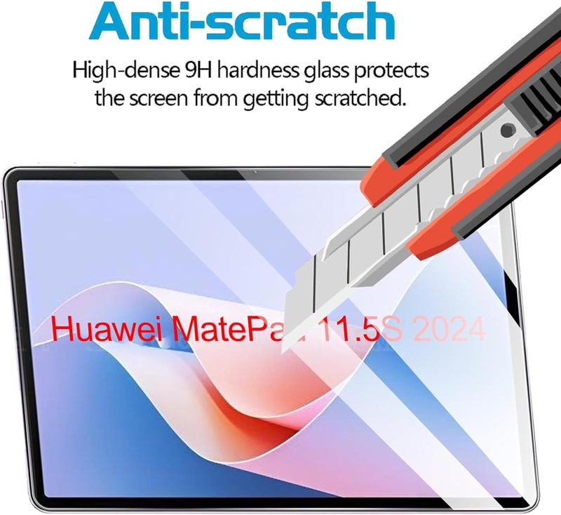 NESLIN حزمة حماية الشاشة NESLIN 2Pack متوافقة مع Huawei MatePad 11.5s 2024، فيلم زجاجي مقسى عالي الوضوح بصلابة 9H، مقاوم للخدوش والصدمات، بدون فقاعات لجهاز Huawei Matepad 11.5s 2024 - Image 5