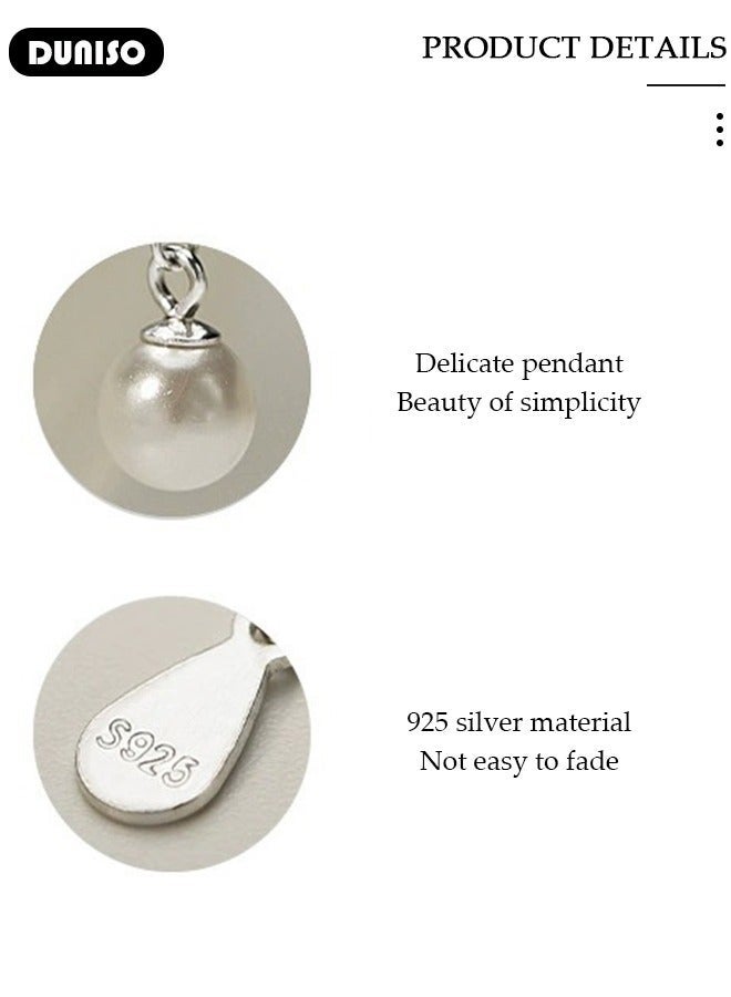 DUNISO Pearl Necklace 925 Sterling Silver Choker Necklace Silver Choker Chain Pearl Pendant Necklace Simple Necklace Chain Jewelry for Women Teen Girls - Image 2