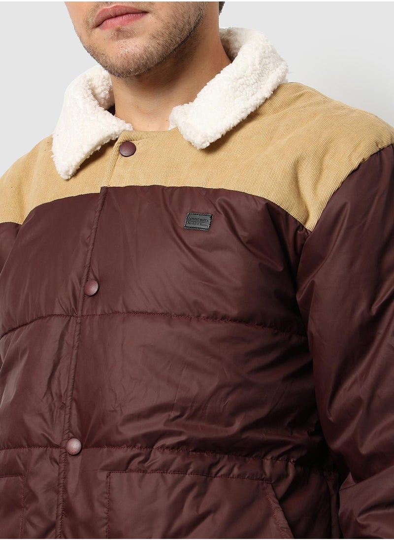 Campus Sutra - Men's Brown Puffer Jacket With Fleece Detail - Image 1