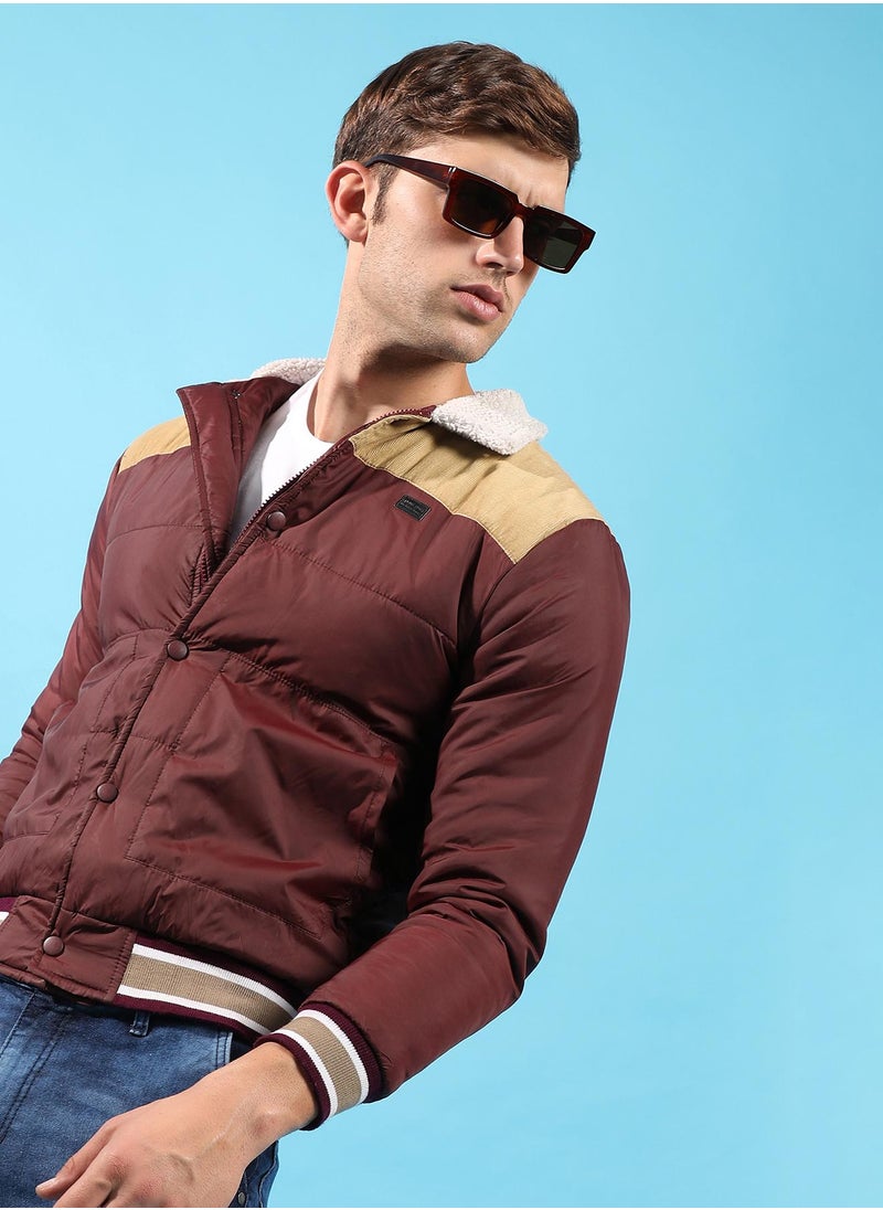 Campus Sutra - Men's Brown Puffer Jacket With Fleece Detail - Image 1