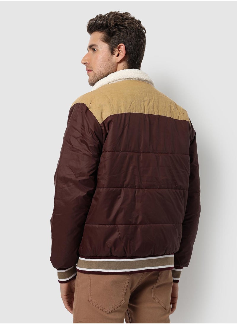 Campus Sutra - Men's Brown Puffer Jacket With Fleece Detail - Image 1