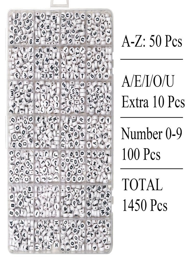 Melius 1450Pcs Acrylic Letter Beads and Number Beads, 4x7mm Alphabetical Flat Round Alphabet Beads in 28 Grid Box for Bracelets, DIY Crafts - Image 2