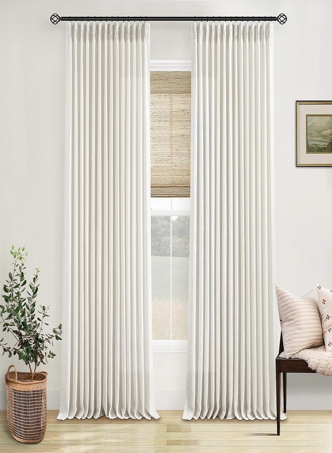 TWODRAPES Custom Made Pinch Pleated Linen Curtains 105 Inches Long for Living Room 2 Panels Set Cream Ivory Memory Pleated Drapes Back Tab Neutral Boho Ceiling Floor 105 Inch Window Curtains Natural Birch - Image 1