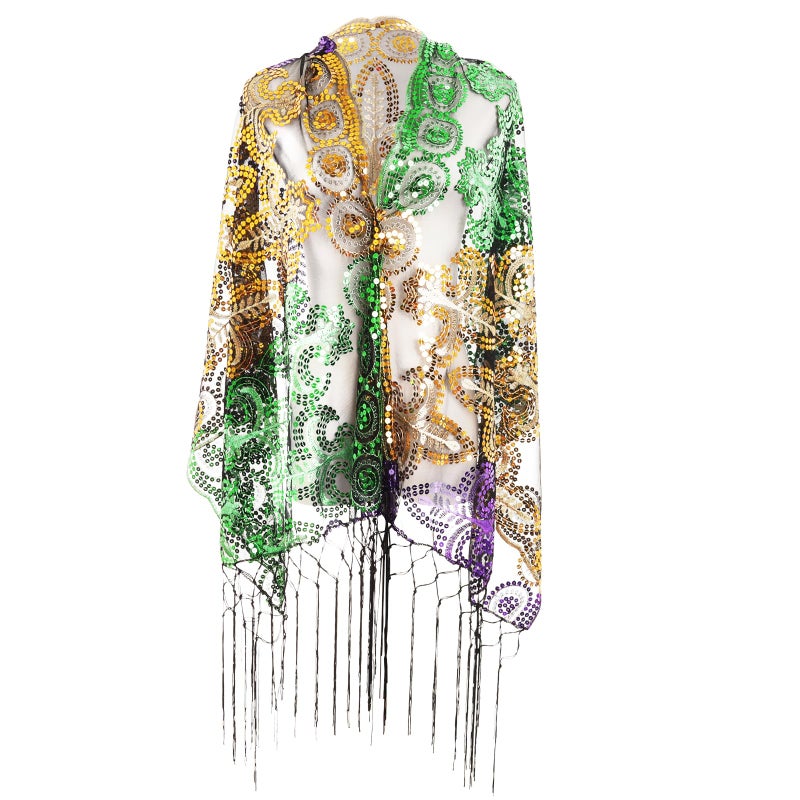Heliltd Mardi Gras Glitter Shawl Scarf Mardi Gras Outfit for Women Mardi Gras Costumes Accessories for Wedding Dress Up Party - Image 1
