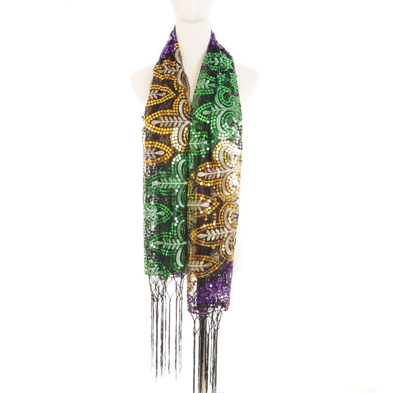 Heliltd Mardi Gras Glitter Shawl Scarf Mardi Gras Outfit for Women Mardi Gras Costumes Accessories for Wedding Dress Up Party - Image 5