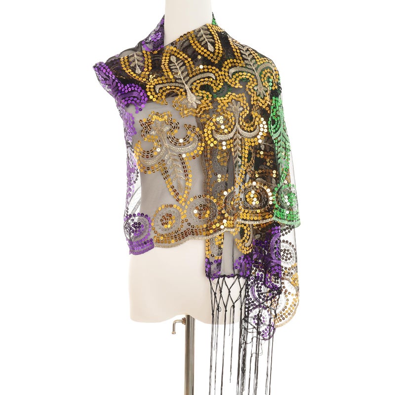Heliltd Mardi Gras Glitter Shawl Scarf Mardi Gras Outfit for Women Mardi Gras Costumes Accessories for Wedding Dress Up Party - Image 4