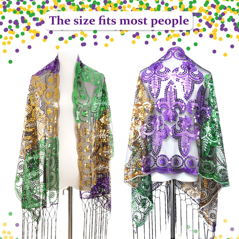 Heliltd Mardi Gras Glitter Shawl Scarf Mardi Gras Outfit for Women Mardi Gras Costumes Accessories for Wedding Dress Up Party - Image 2