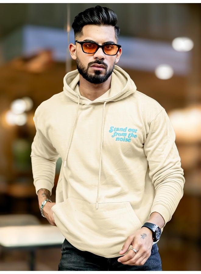 Maniac Mens Printed Hooded Neck Full Sleeve Beige and Blue CottonFleece Oversized Sweatshirt - Image 2