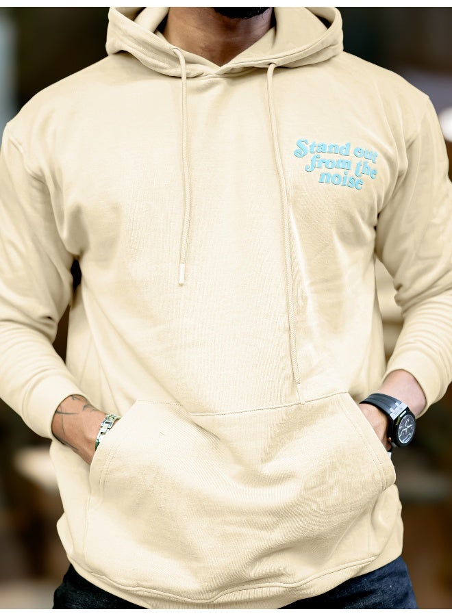 Maniac Mens Printed Hooded Neck Full Sleeve Beige and Blue CottonFleece Oversized Sweatshirt - Image 4