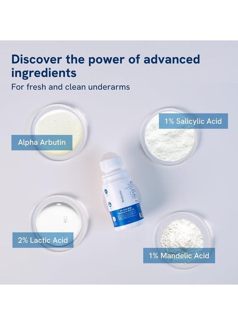 Be Bodywise 4% AHA BHA Underarm Roll On | 2% Lactic Acid, 1% Salicylic Acid | Controls Odour & Reduces Pigmentation, Kills Bacteria for Radiant Underarm | Aqua Fragrance | 50ml - Image 4