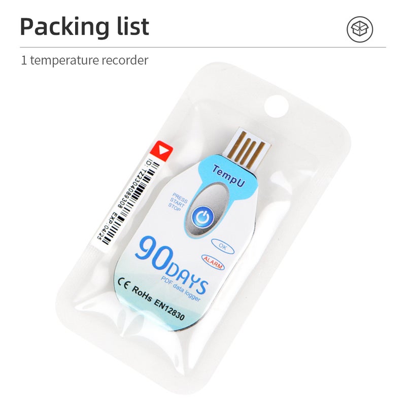 مسجل درجة الحرارة Temp009 مسجل بيانات درجة حرارة USB PDF غير قابل لإعادة الاستخدام لمدة 90 يومًا لمقياس حرارة السلسلة الباردة للصناعة البيولوجية/الطبية - Image 3