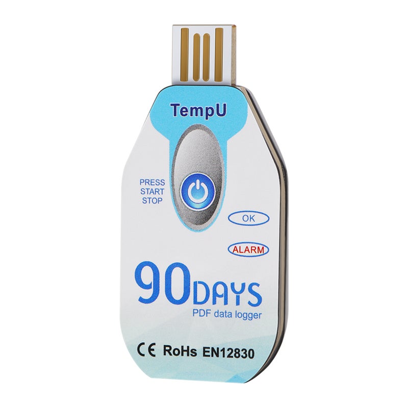مسجل درجة الحرارة Temp009 مسجل بيانات درجة حرارة USB PDF غير قابل لإعادة الاستخدام لمدة 90 يومًا لمقياس حرارة السلسلة الباردة للصناعة البيولوجية/الطبية - Image 1