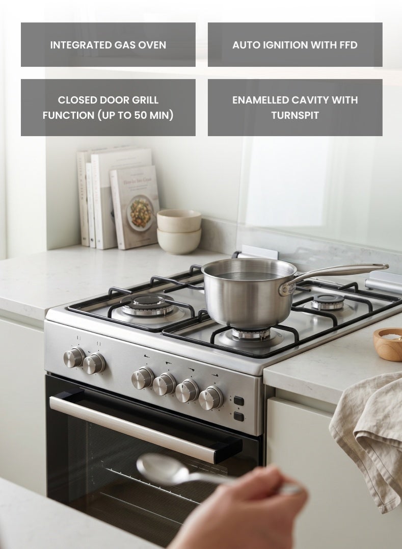 Simfer Gas Cooker 60x60 cm | Gas Oven with 4 Burners | Closed Door Grill & Rotisserie | Auto Ignition FFD Safety | Stainless Steel Finish | Model SMF6062GCL - Image 4