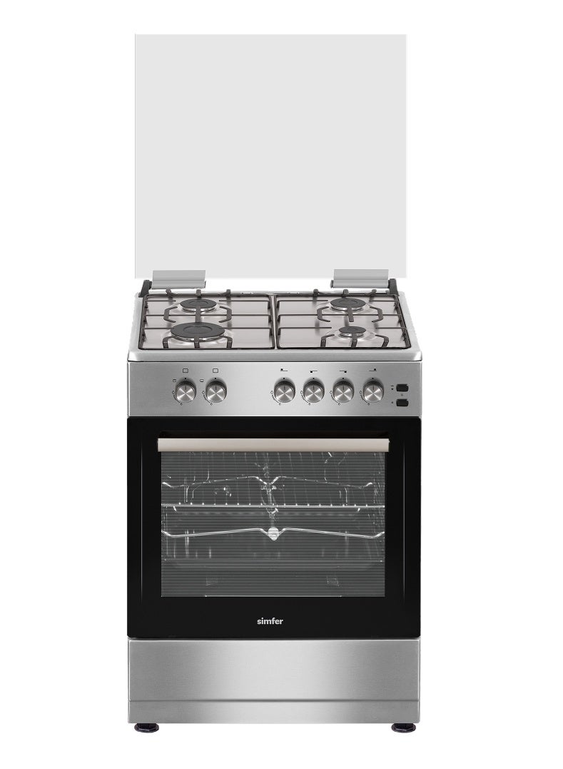 Simfer Gas Cooker 60x60 cm | Gas Oven with 4 Burners | Closed Door Grill & Rotisserie | Auto Ignition FFD Safety | Stainless Steel Finish | Model SMF6062GCL - Image 1