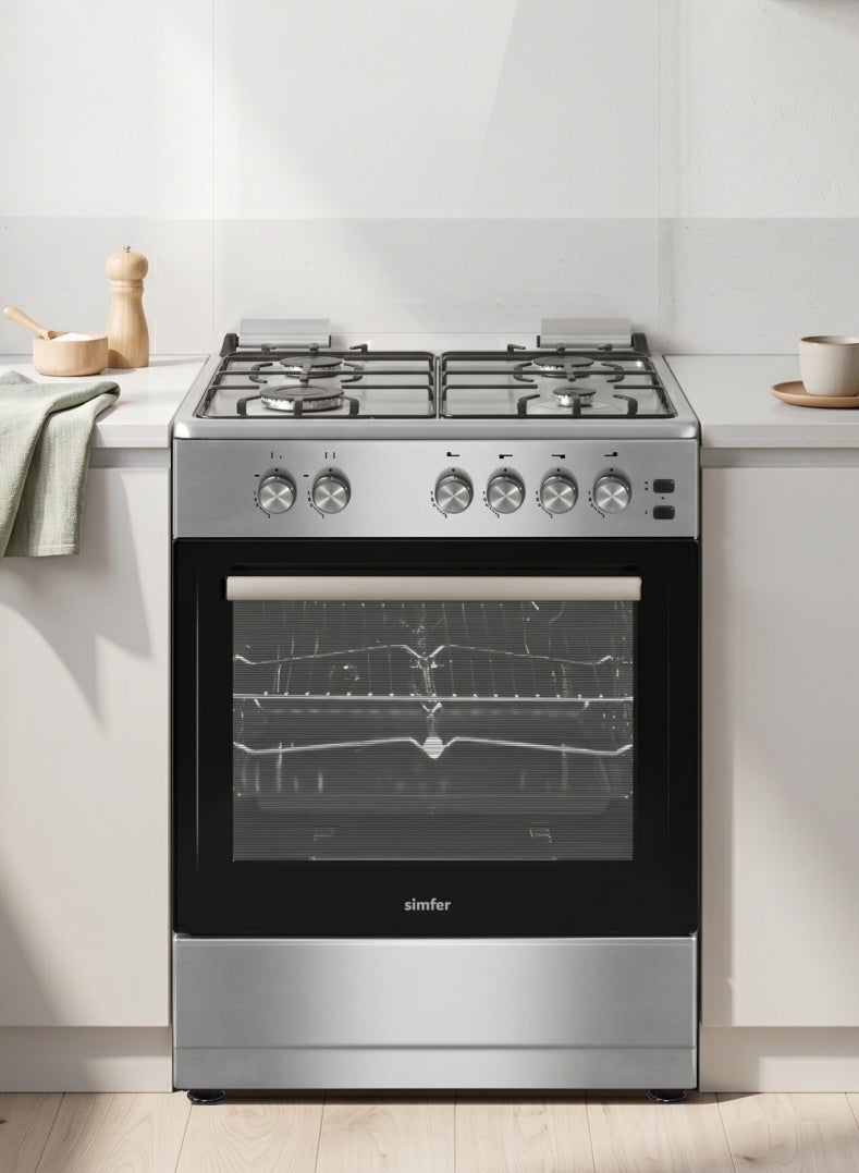 Simfer Gas Cooker 60x60 cm | Gas Oven with 4 Burners | Closed Door Grill & Rotisserie | Auto Ignition FFD Safety | Stainless Steel Finish | Model SMF6062GCL - Image 5