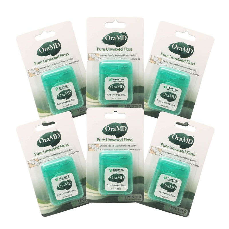 OraMD Oral Care Pure Unwaxed Dental Floss 546 Yards PFOAFree Chemical Free Shred Resistant Unscented and Ultraclean Plaque Removal Teeth and Gum Protection for Adults Pack of 6
