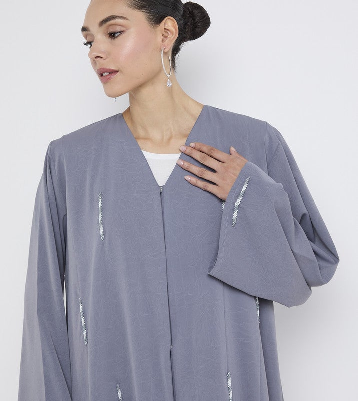 ROZA Elegant Grey Abaya with Graceful Hand Work - Image 3