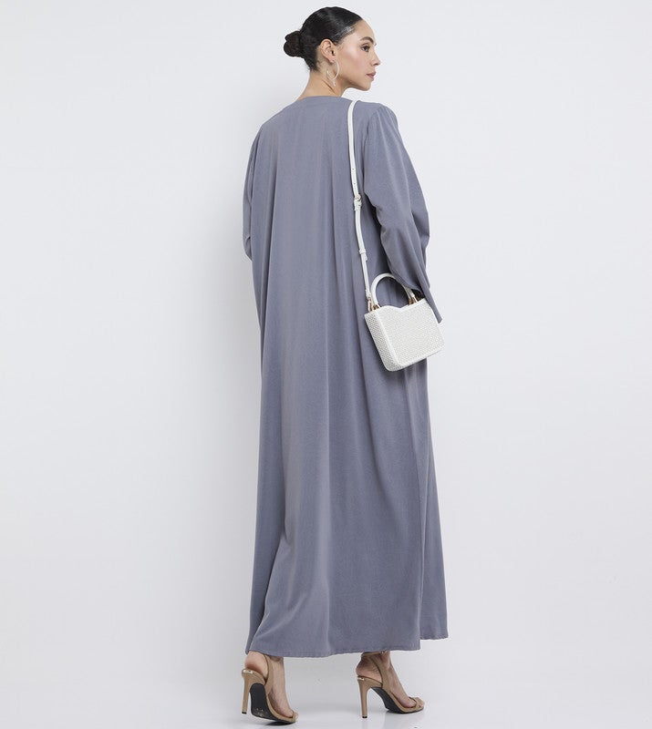 ROZA Elegant Grey Abaya with Graceful Hand Work - Image 5