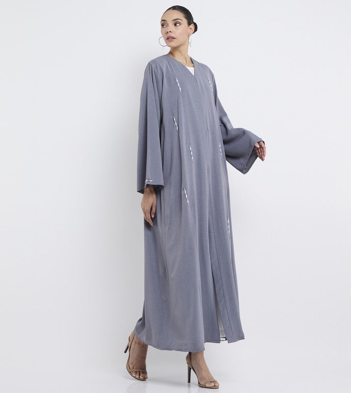 ROZA Elegant Grey Abaya with Graceful Hand Work - Image 2
