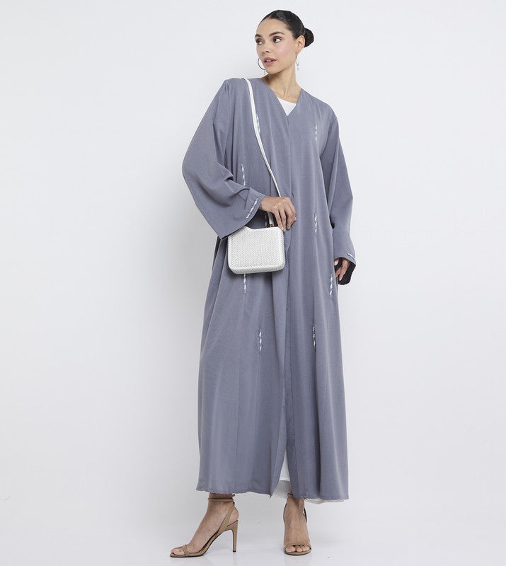 ROZA Elegant Grey Abaya with Graceful Hand Work - Image 1