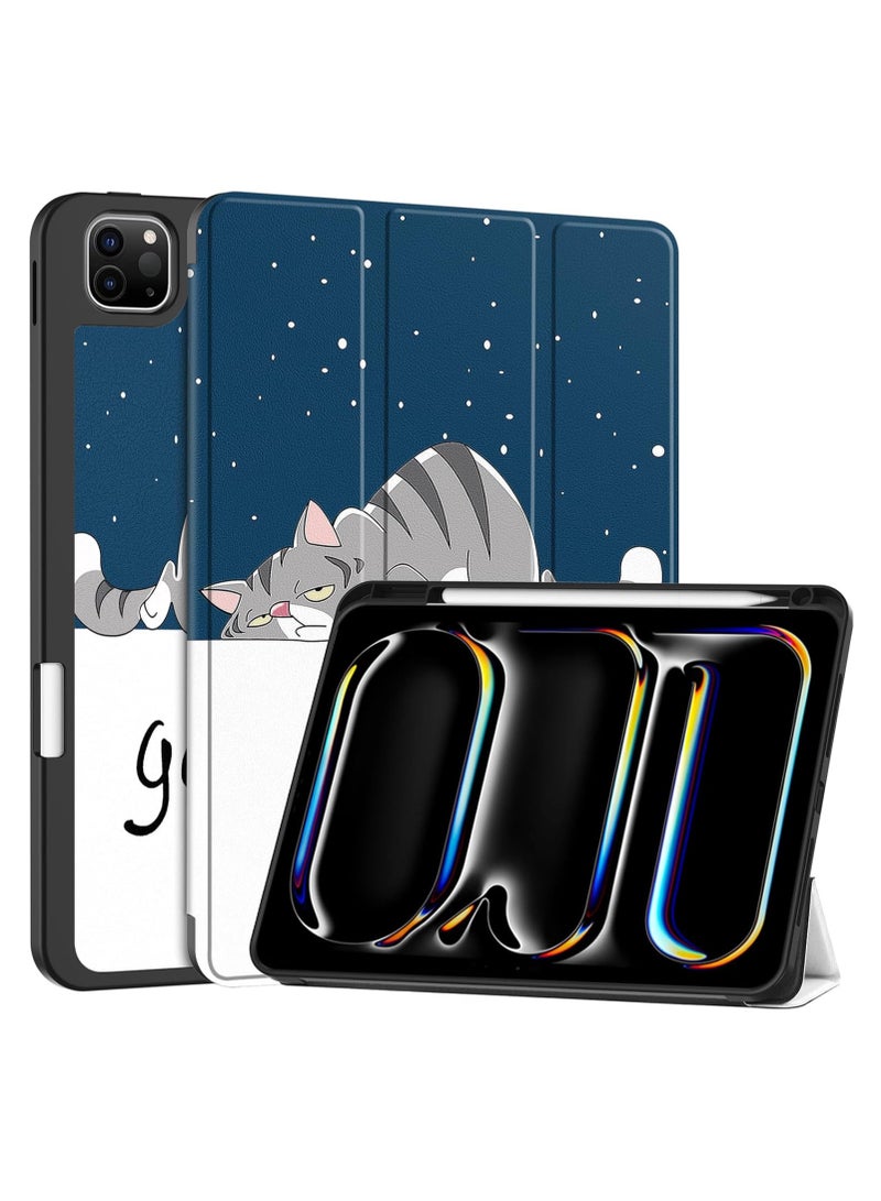 general Compatible with iPad Pro 11 Case (M4) 2024 with Pencil Holder 【Supports Pencil/Pencil Pro】, Leather + Soft TPU Back Cover with Smart Trifold Stand, Auto Wake/Sleep - Image 1