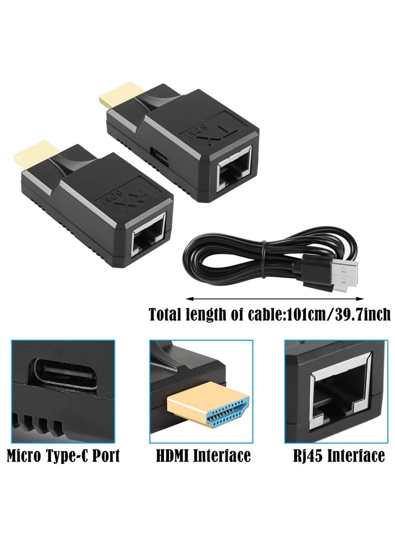 HDMI to RJ45 1080P HDMI to RJ45 Cable Extender Converter, with Type C Charging Cable, up to 60m Extender Included Transmitter & Receiver for Computers, Laptops, Set-Top Boxes, Projectors, Etc - Image 2