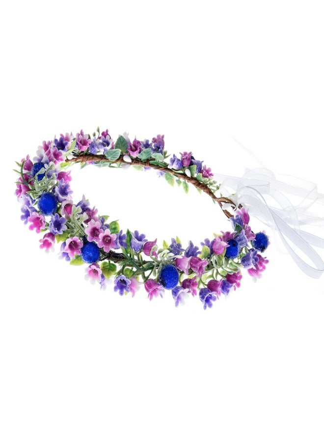 June Bloomy - Flower Girl Wedding Headpiece Bridal Flower Crown Spring Wreath Boho Garland Halo (Berry Purple) - Image 1
