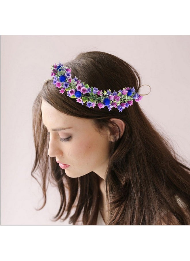 June Bloomy - Flower Girl Wedding Headpiece Bridal Flower Crown Spring Wreath Boho Garland Halo (Berry Purple) - Image 1