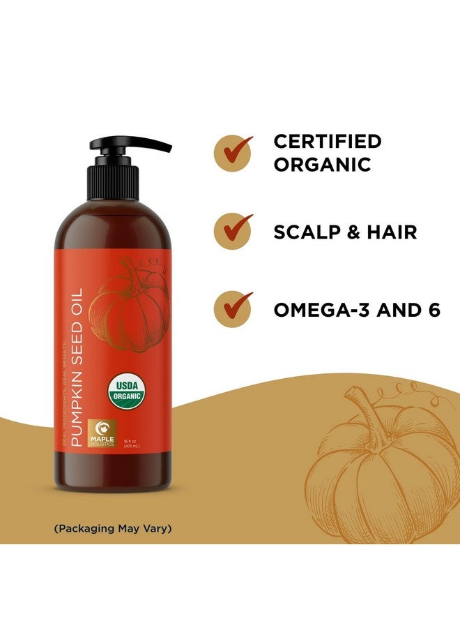 Maple Holistics زيت بذور اليقطين العضوي من وزارة الزراعة الأمريكية، زيت بذور اليقطين النقي بنسبة 100% لنمو الشعر والبشرة الجافة وزيت الوجه المضاد للشيخوخة، زيت شعر عضوي للشعر الجاف والتالف ونموه، معصور على البارد وغير مكرر (16 أونصة) - Image 4