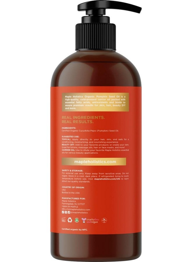 Maple Holistics زيت بذور اليقطين العضوي من وزارة الزراعة الأمريكية، زيت بذور اليقطين النقي بنسبة 100% لنمو الشعر والبشرة الجافة وزيت الوجه المضاد للشيخوخة، زيت شعر عضوي للشعر الجاف والتالف ونموه، معصور على البارد وغير مكرر (16 أونصة) - Image 3