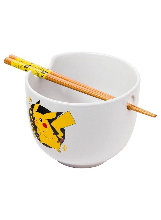 Silver Buffalo Pokemon Pikachu Ceramic Ramen Noodle Rice Bowl with Chopsticks, Microwave Safe, 20 Ounces - Image 1
