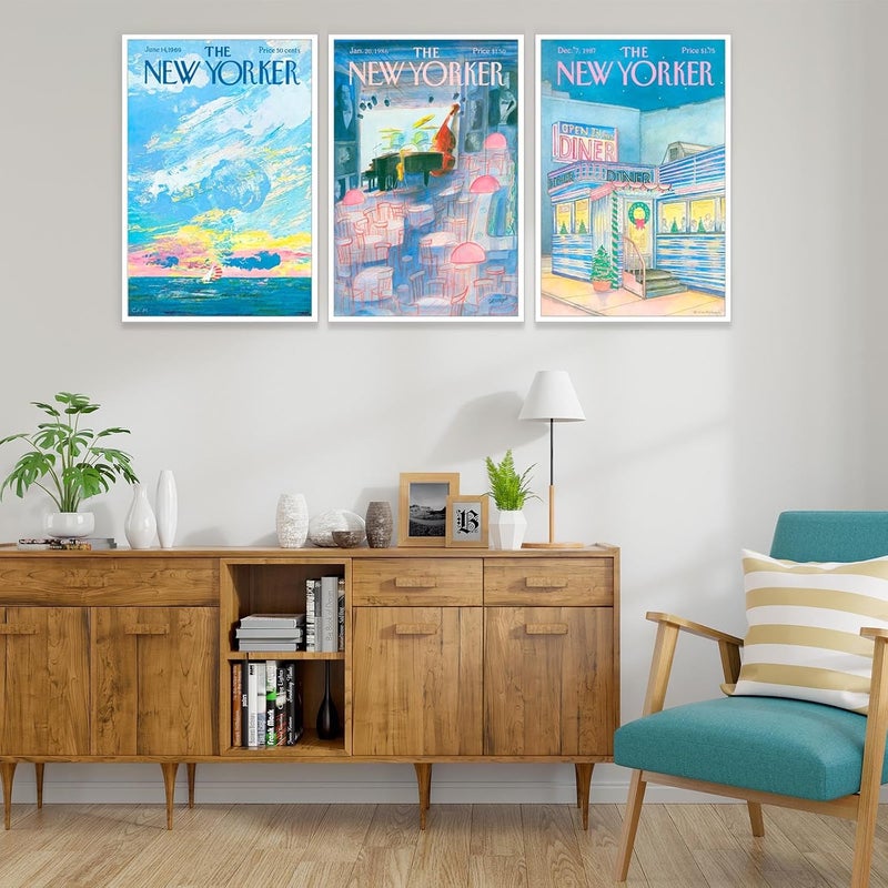 DFAIUY Set of 3 New Yorker Magazine Posters Modern Home Canvas Wall Art Retro Blue Minimalist Prints Painting Sunrise Sunset Sea Scenery Wall Art Decor For Living Room Bedroom 16x24in Unframed, BBBB1 - Image 2