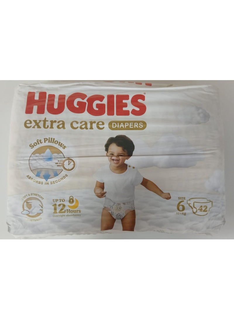 Huggies Extra Care Tape Stye Diapers, 42 Pieces , Size 6, 15kg+