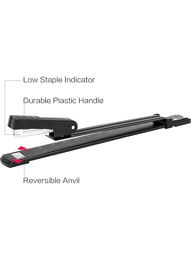 ديلي دباسة طويلة المدى بسعة 20 ورقة، دباسة قياسية طويلة الذراع لتجليد الكتيبات أو الكتب، باللون الأسود - Image 3