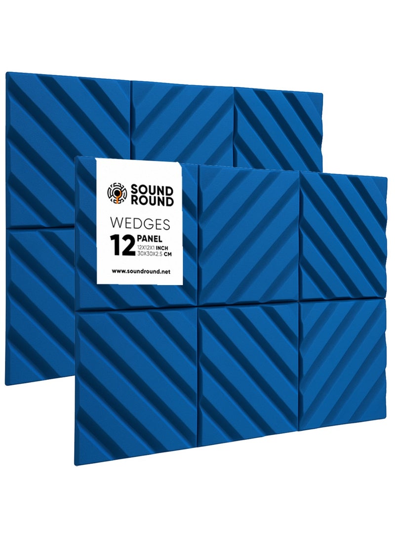 ساوند راوند ألواح الفوم الصوتي SoundRound مقاس 12×12×1 بوصة – عزل صوت احترافي بتصميم اكسيزويف – للتحكم في الصدى ومعالجة السينما المنزلية – ألواح عالية الكثافة – 12 قطعة - لون ازرق - Image 1