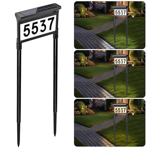 Lacasa Solar Address Signs for Yard DualSided Illumination Solar House Numbers for Outside Waterproof Outdoor Solar Mailbox Number Plaque 3Color Modes 1 Pack - Image 3