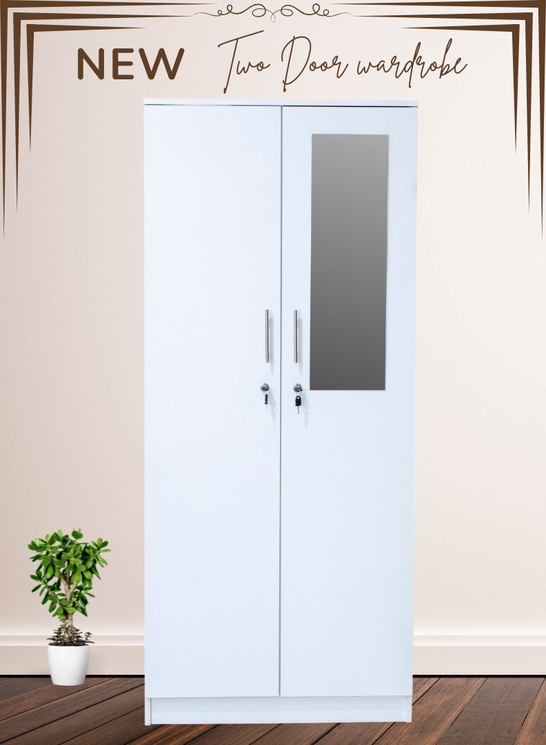 اي اف تي خزانة ملابس واسعة ببابين مصنوعة من خشب MDF مع حجيرات قابلة للقفل، ومفصلات معدنية متينة، ورفوف متعددة لتخزين منظم - تتميز بطلاء أبيض فاخر (أرفان). - Image 3